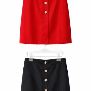Button-Front Mini Skirt with Gold Crest Buttons – Red or Black